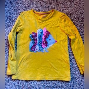 Mini Boden yellow appliqué shirt with ruffles size 7-8 girls  hedgehog
